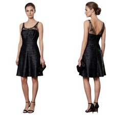 BCBGMaxAzria Black Tiered Beaded Illusion Neckline Cocktail Party Dress Size 2