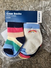 Old Navy Baby Girl Boy 6 Pack Socks Stripe Solid Rainbow Bright 0-6 Month