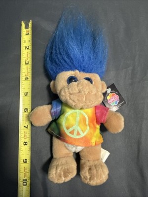 Nanco 9  Tall Peace Troll Blue Hair Plush Toy w/ Shirt Vintage 1998 NWT