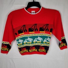 Vintage Little Funky Boys Red Sweater Construction Theme