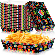 30 Pack Fiesta Mexican Food Trays, Floral and Serape Stripe Design Disposable Pa