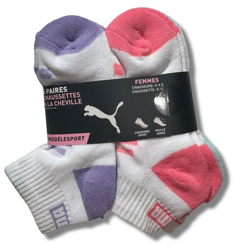 PUMA SOCKS WOMEN'S - QUARTER 243 - GLEE AQUA PINK - SHOE SZ 5-9.5 - PACK 6 - Afbeelding 2 van 2