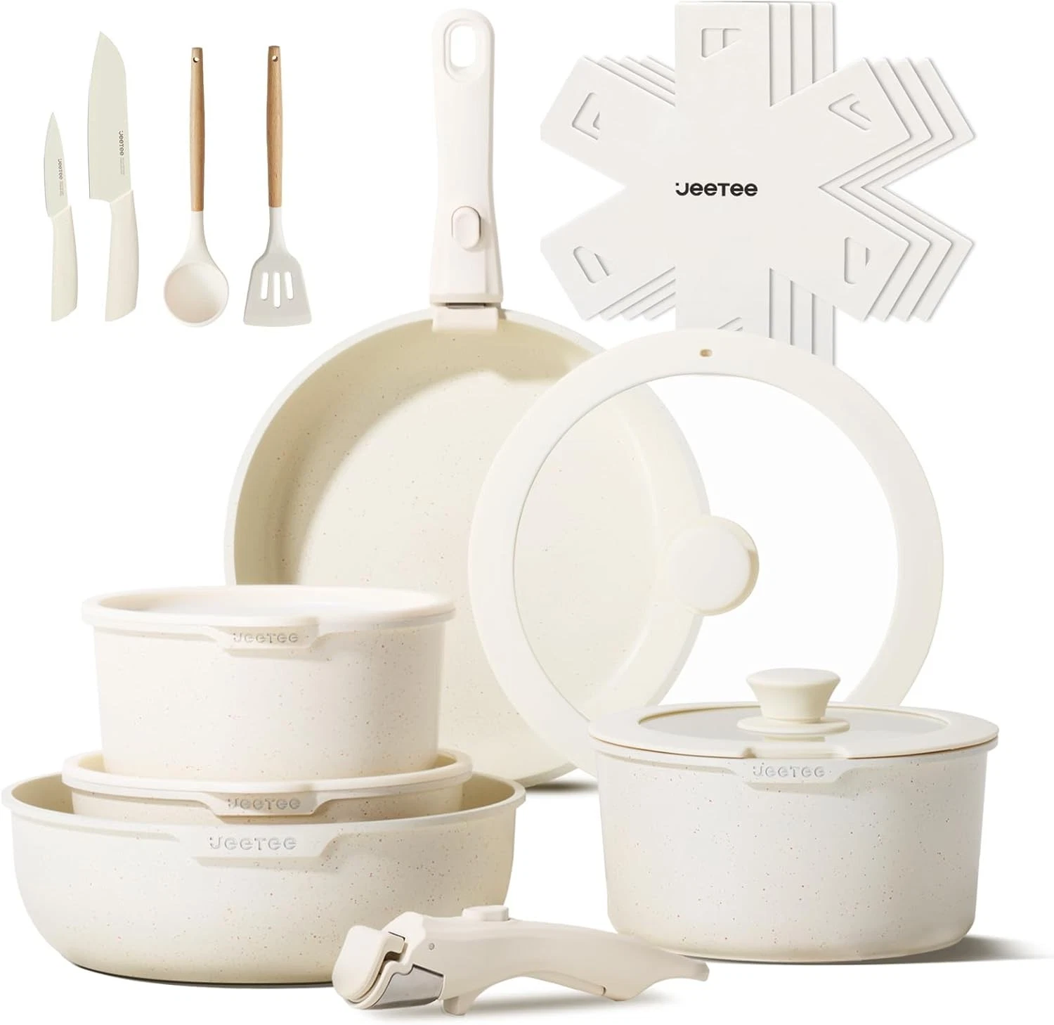Pots & Pans Set Non Stick 19pcs Kitchen Cookware Sets W/ Detachable Handle