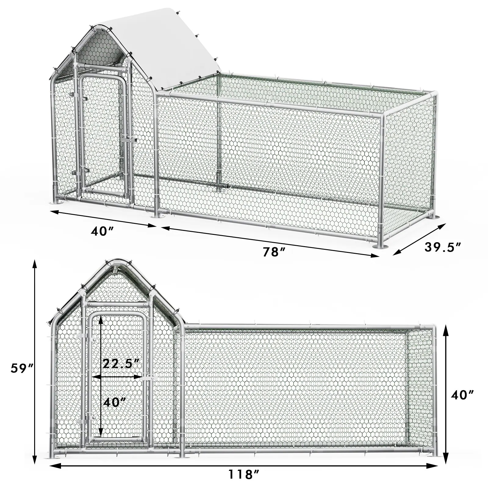 BOSSIN Bold Chicken Coop Run Large Metal Chicken Pen Outdoor,Poultry Cage Heavy