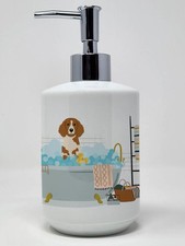 Brittany Spaniel in Bathtub Ceramic Soap Dispenser Hand Soap Dispenser Pump