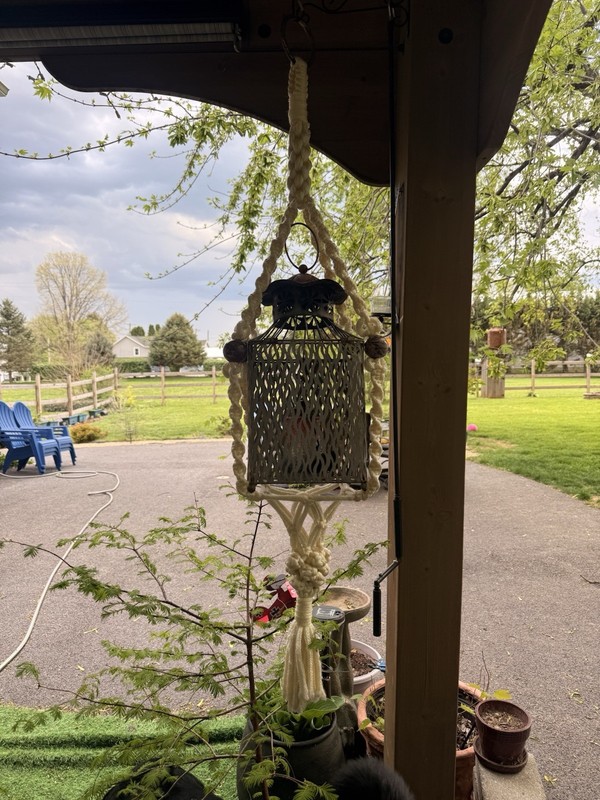 Vintage Cream Macrame Plant Hanger 52” Large Beaded Boho Hanging Planter Holder