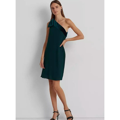 ralph lauren one shoulder green dress Lauren Ralph Lauren Women's Chiffon One-Shoulder Dress - Green