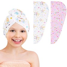 2 Pack Kids Microfiber Hair Drying Towel Wrap Unicorn Hair Drying Turban for...
