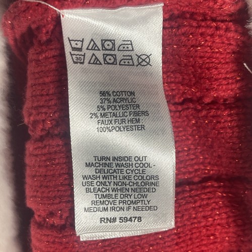 Tahari Dress Girl's 5/6 Red Cable Knit Sparkly Faux Fur Trim Christmas Party - Picture 6 of 6