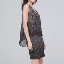 White House Black Market Dress Womens L Sheath Jersey Chiffon Overlay cocktail