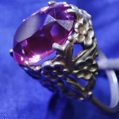 💍 Vintage Soviet Sterling Silver 875 Ring – Purple Crystal – USSR Era