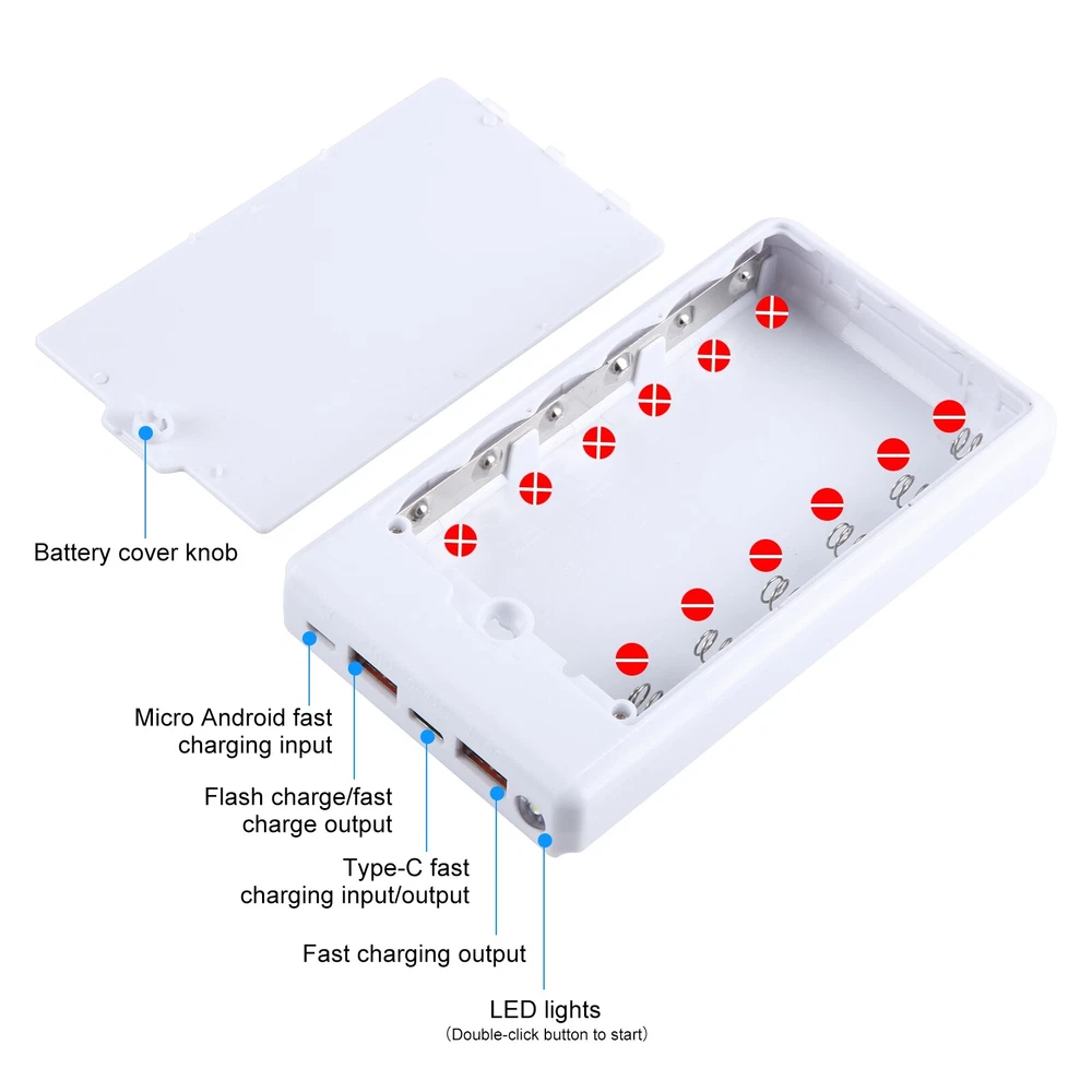 Power Bank Box Fast Charger Battery Case w/Display For HAWEEL 6 Cells 18650 Part Power Bank Box Fast Charger Battery Case w/Display For HAWEEL 6 Cells 18650 Part