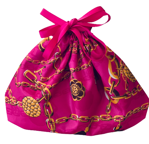 NEW! ESTEE LAUDER Drawstring Fabric Hot Pink Gold Cosmetic Makeup Bag EL17 - Picture 2 of 9