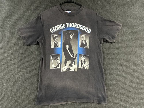 Thorogood, George Thorogood Destroyers Shirt Medium Black Distressed Faded Vintage 80s Rare