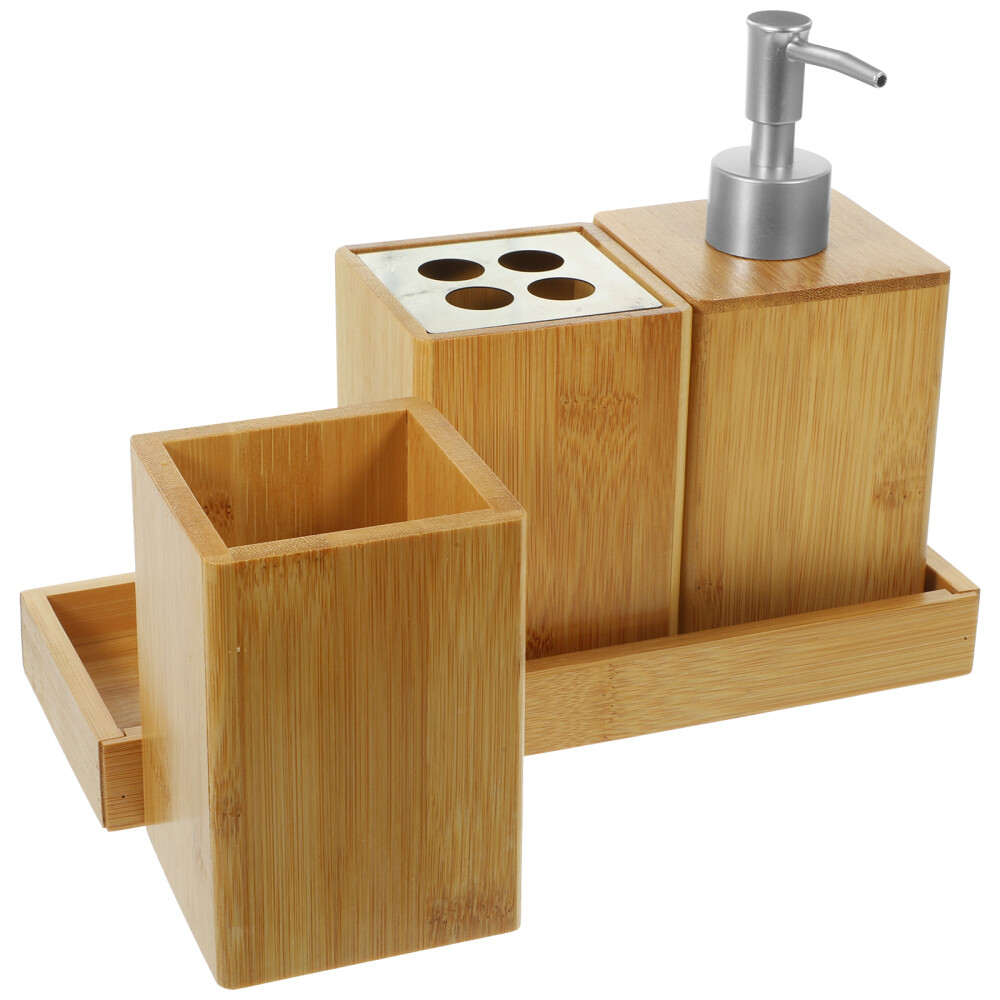 1 Set Bamboo Bathroom Accessories Set Lotion Dispenser Toothbrush