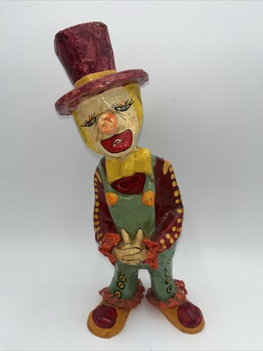 Colorful Clown 14 inch Vintage Papier Mache Mexican Festive Cristi Jorgrto Cool