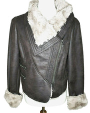 Jennifer Lopes Jacket Size Large Brown Faux Suede Pockets Zippers Roll Up Collar
