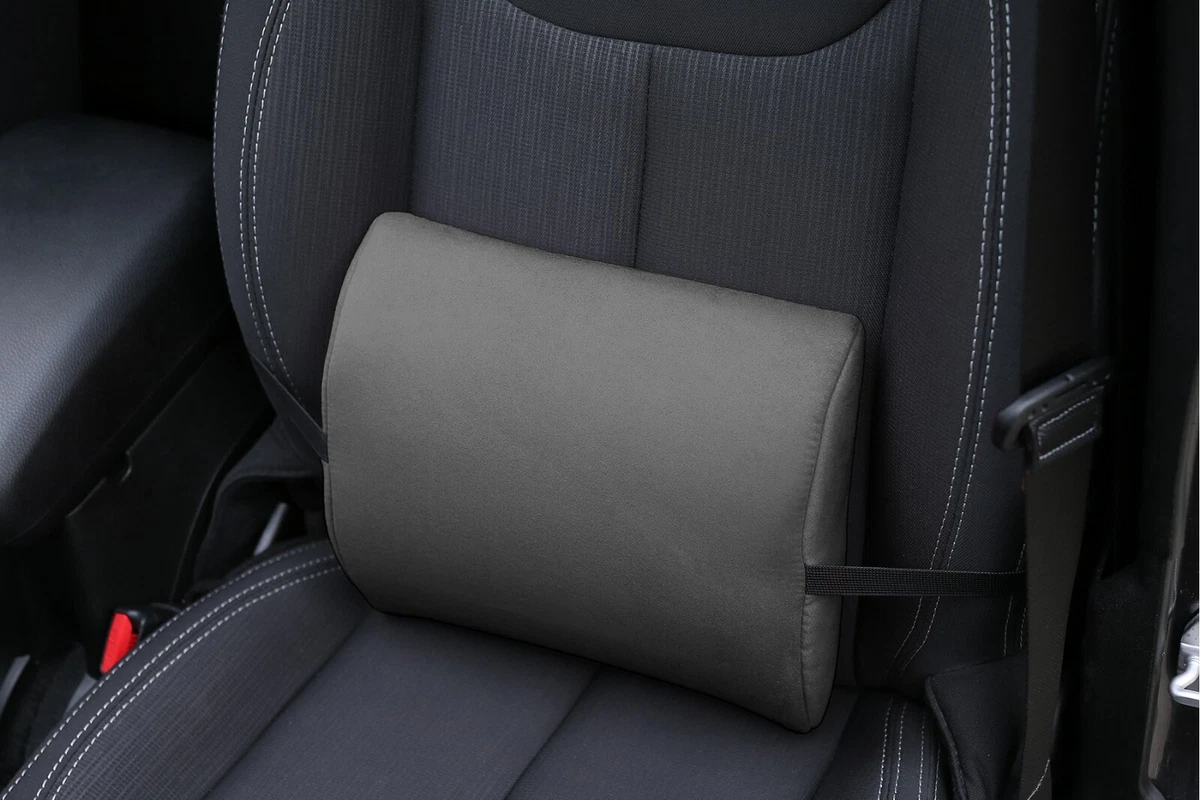 Memory Foam Lumbar Support Pillow for Car - Mid/Lower Back Support Cushion  for Car Seat (Black)