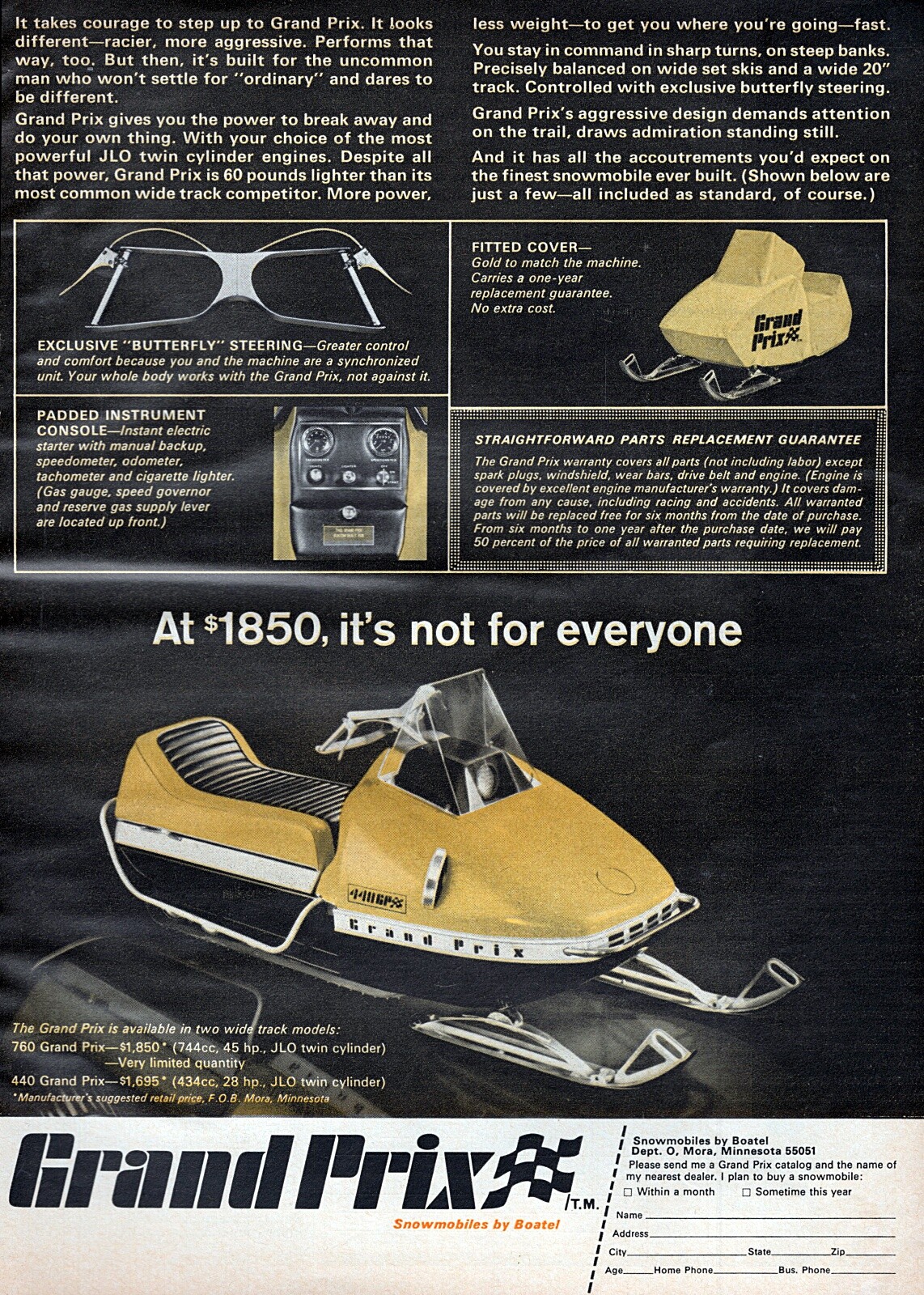 1970 Boatel Grand Prix Snowmobile Original Color Print Ad eBay