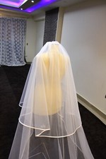 wedding veil with satin ribbon edge 2 layer blusher veil