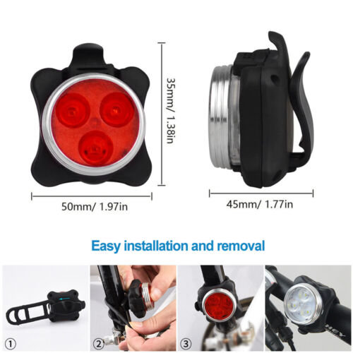 LED Bicycle Headlight Bike Head Light Front Rear Lamp Cycling USB Rechargeable - Picture 3 of 13