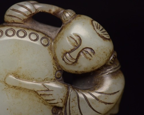 Collezione Antica Cina Giada Hetian Naturale Intagliata Squisita Statua Bambino Regalo - Foto 3 di 17