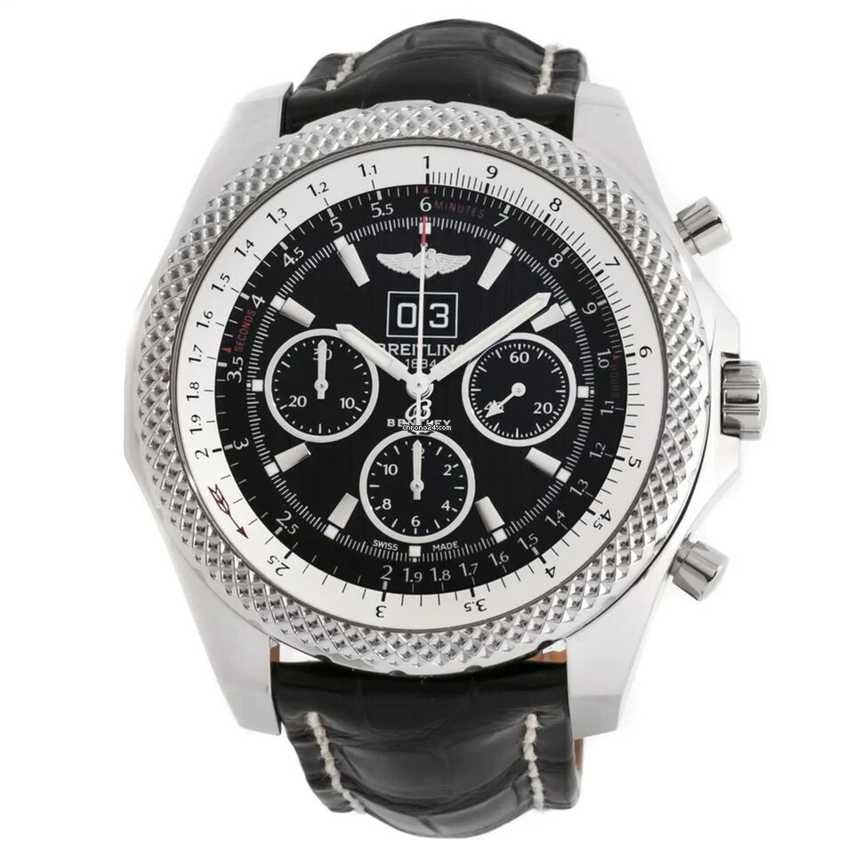 Breitling Bentley 6.75 Speed Steel on Black Croco Strap Black Dial