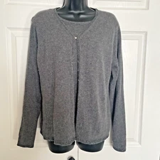 Vintage Y2K Sag Harbor Sweater Women Petite Large Gray Wool Blend Knit Beaded