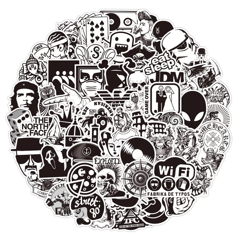 Black and White Stickers Pack Graffiti Cartoon Waterproof Sticker for Kids  Laptop Skateboard Helmet Guitar Bike