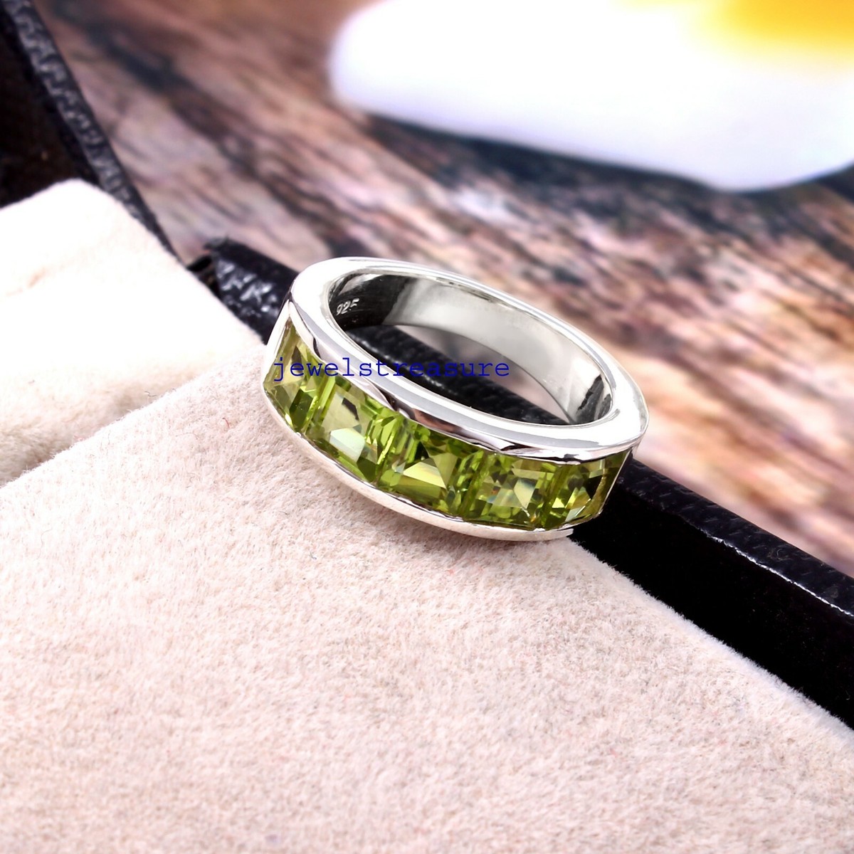 Natural Peridot Gemstones with 925 Sterling silver ring for