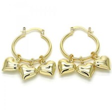 Womens Real 14k Gold Plated Heart Charm dangling charms hoops Hoop earrings