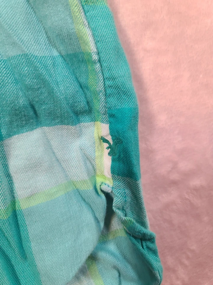 American Eagle Outfitters Teal White And Yellow Plaid Shirt Flannel Size XSmall - Image 3 of 4