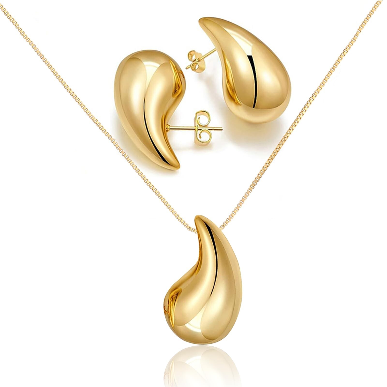 Bi&Yamigeo 18mm Mini Water Teardrop Necklace & Earrings Duo Set