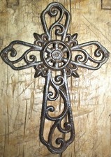Cast Iron VICTORIAN Style IVY Scroll Wall Cross Rustic Decorative Finish Decor