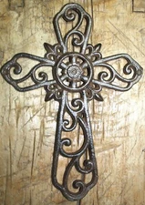 Cast Iron VICTORIAN Style IVY Scroll Wall Cross Rustic Decorative Finish Decor