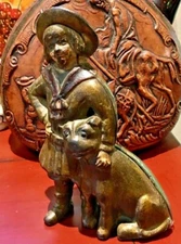 Gold Paint 1910-34 AC Williams Cast Iron Buster Brown & Tige Coin Still Bank 