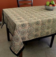 India Arts Cotton Tan Vegetable Dye Hand Block Print Tablecloth Square 60x60