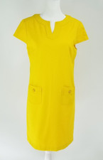 Talbots Size 6 Ponte Knit Cap Sleeve Dress Front Pockets Yellow