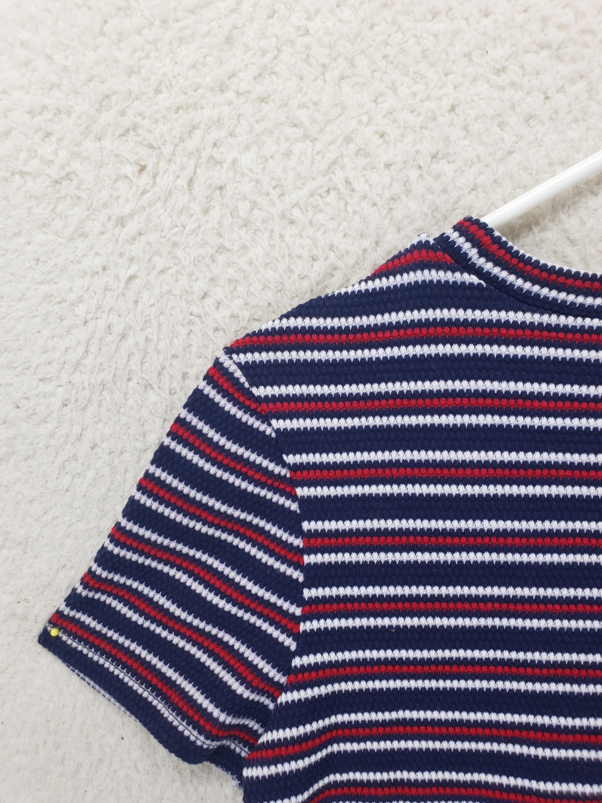 Zara Trafaluc Women Top Small Blue Striped Cotton Blend Short Sleeve Cropped Fit