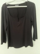 Bold Elements Blouse Women Size Large Black Top 3/4 sleeve Polyester NWOT