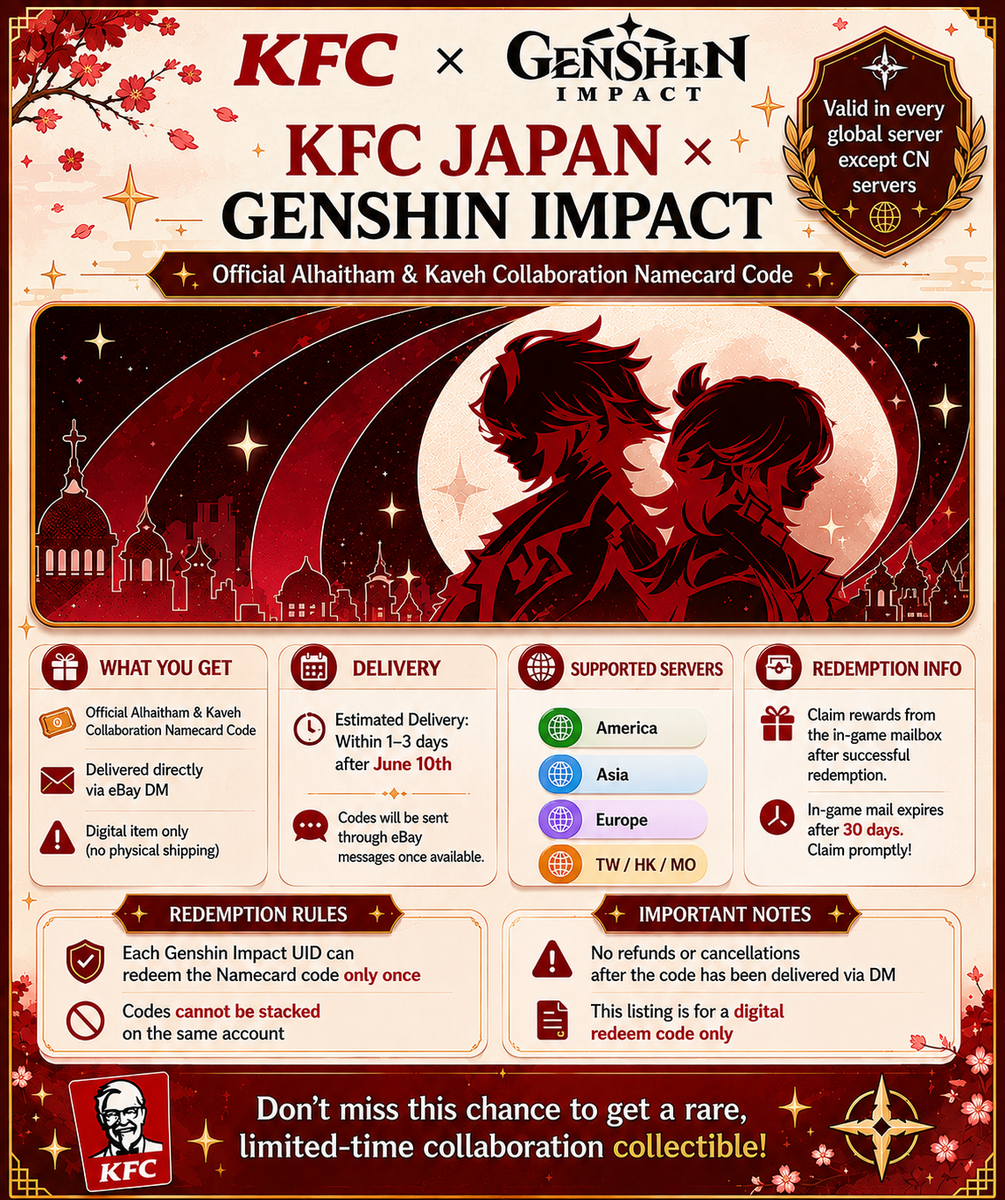 Genshin Impact x KFC Japan Collab Alhaitham and Kaveh Namecard