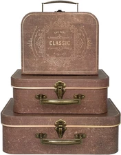 Decorative Box Set of 3 Decorative Storage Boxes with Lids, Vintage Suitcases fo