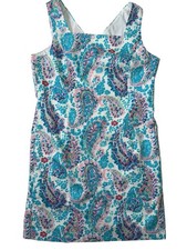 Talbots Fresco Paisley Sleeveless Textured Cotton Square Neck Sheath Dress 14P