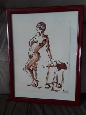 DESSIN NU FEMININ ACADEMIQUE ECOLE PARISIENNE SIGNE DATE 26 JANV 87  ENCADRE - Photo 1/4