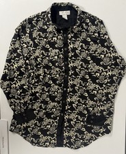 Soft Surroundings Silk Blouse Button Down Long Sleeve Tunic Oriental Print M