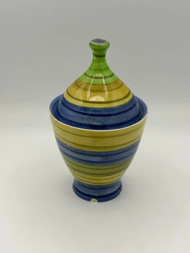 Vintage Red Wing Pottery Lidded Jar Vase Blue Green Yellow 8” 671 Chromolite