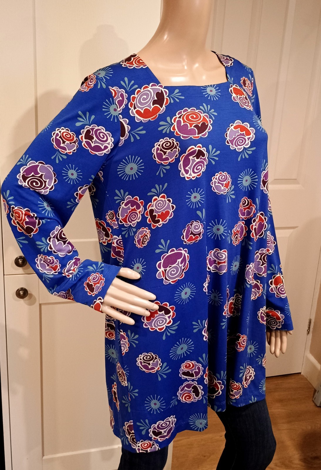 Gudrun Sjoden Blue Floral Organic Cotton Tunic Dress Size M RRP £80.00 New