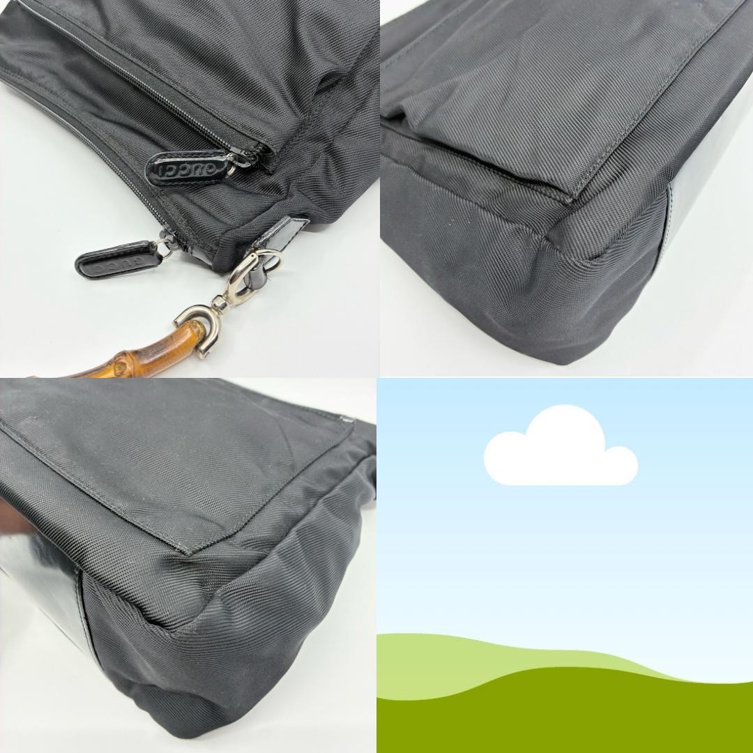 GUCCI Bamboo Shoulder Hand Bag Ziplock Leather Nylon Black Silver Hardware Japan thumbnail 19