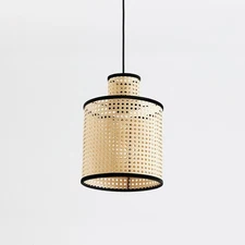 Nakuv - Modern Bohemian Mini Pendant with 2 Tier PVC Rattan Shade and Velvet ...