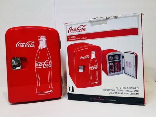 Coca-Cola Mini Fridge 6 Can, Red Portable Beverage Cooler with AC/DC Car Adapter